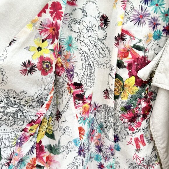 Desigual Faux Leather Biker Jacket Removable Sleeves And Collar Embroidered XL - Picture 7 of 16